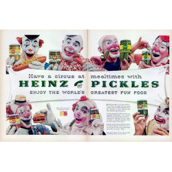 Heinz Pickles 2-page 1956 Ad, with Clowns