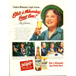 Blatz Beer 1950 ad with explorer Osa Johnson