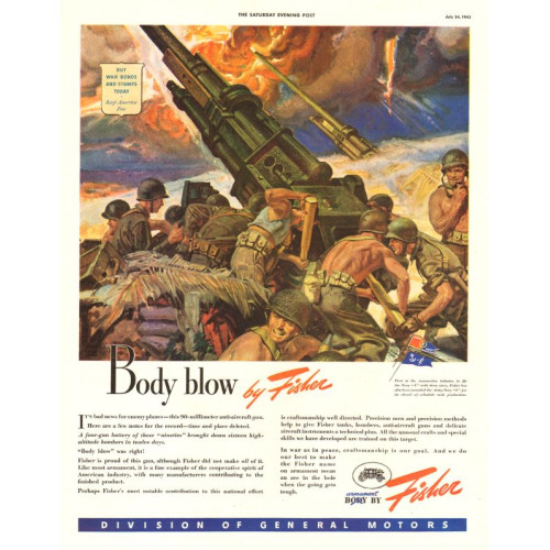 Dean Cornwell Art for 1943 Body by Fisher Wartime Ad