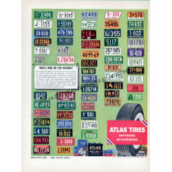 Atlas Tires, 1955 Ad with US/Canada license plates
