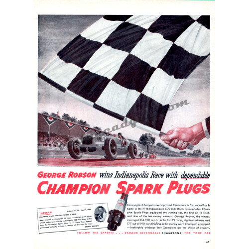 Champion Spark Plugs Ad, 1946, George Robson Champion Spark Plugs Ad, 1946, George Robson