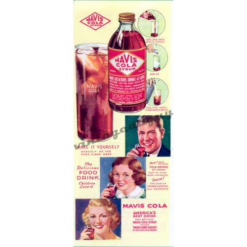 Mavis Cola Syrup, 1943 Half-page magazine ad