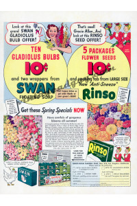 Gracie Allen for Rinso Detergent/Swan Soap, 1942 magazine ad