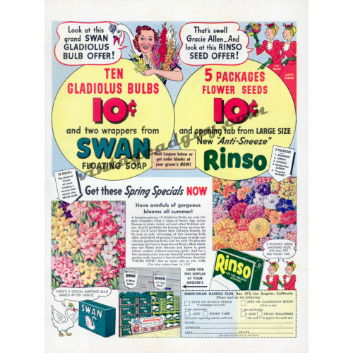 Gracie Allen for Rinso Detergent/Swan Soap, 1942 magazine ad